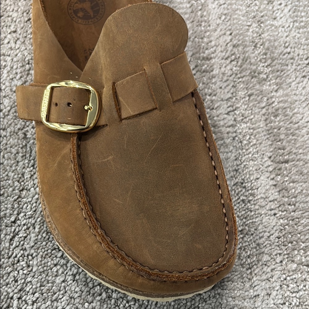 Birkenstock Cognac Buckley Oiled Leather Women's Moccasin Style Clogs - Picture 9 of 11